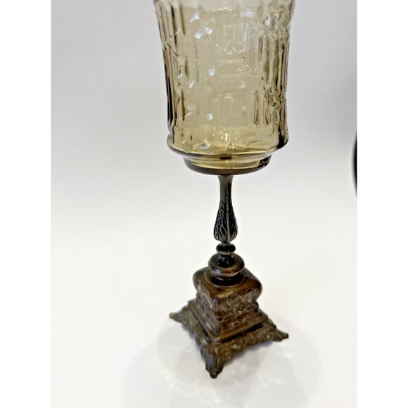 Smoke Tree Bark Brass & Glass Candle Holder Chalice 8 inch Tall 2 5/8 Rim to Rim - Picture 2 of 9